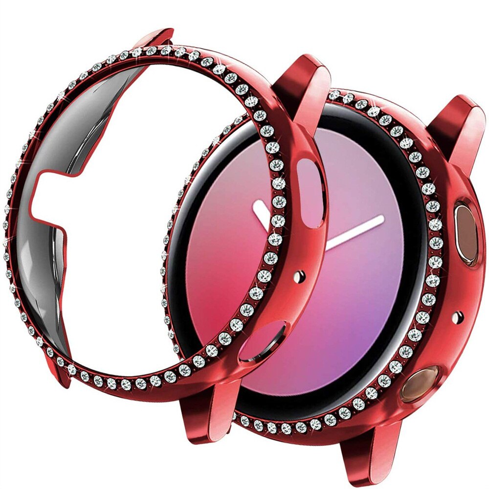 Bling diamond hard pc klokkekasse støtfangerramme heldeksel deksel beskytter shell skin for samsung galaxy watch active 2 40mm 44mm: Rød / 2 - 3.9 tommer
