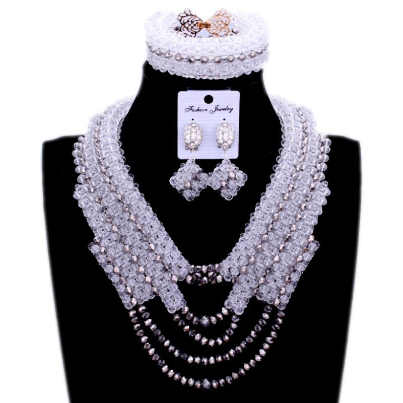 Dudo loja romântico conjunto de jóias africanas transparente contas de cristal branco feito traje jóias nigeriano casamento conjunto