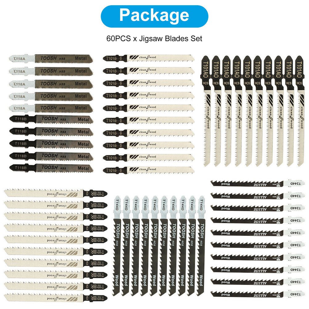 60Pcs Jig Saw Jigsaw Blades Set Kit Metalen Hout Diverse Blades T-Schacht Voor Bosch Power Houtbewerking Jig zagen Geschikt Voor Meest