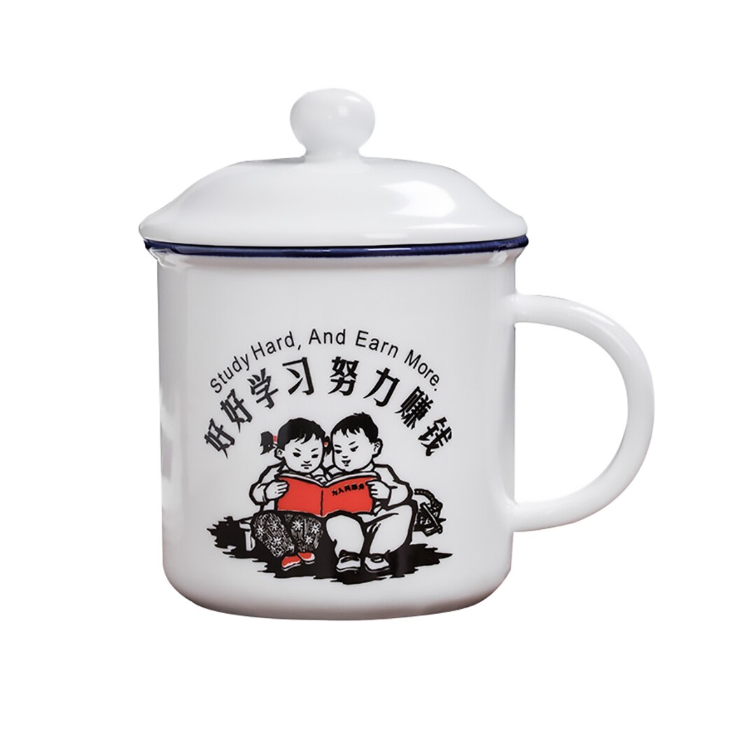 Taza de porcelana esmaltada de hierro fundido antiguo nostálgico, taza de té y café creativa hecha a mano, taza portátil de enfriamiento rápido, para Padres: Gris claro