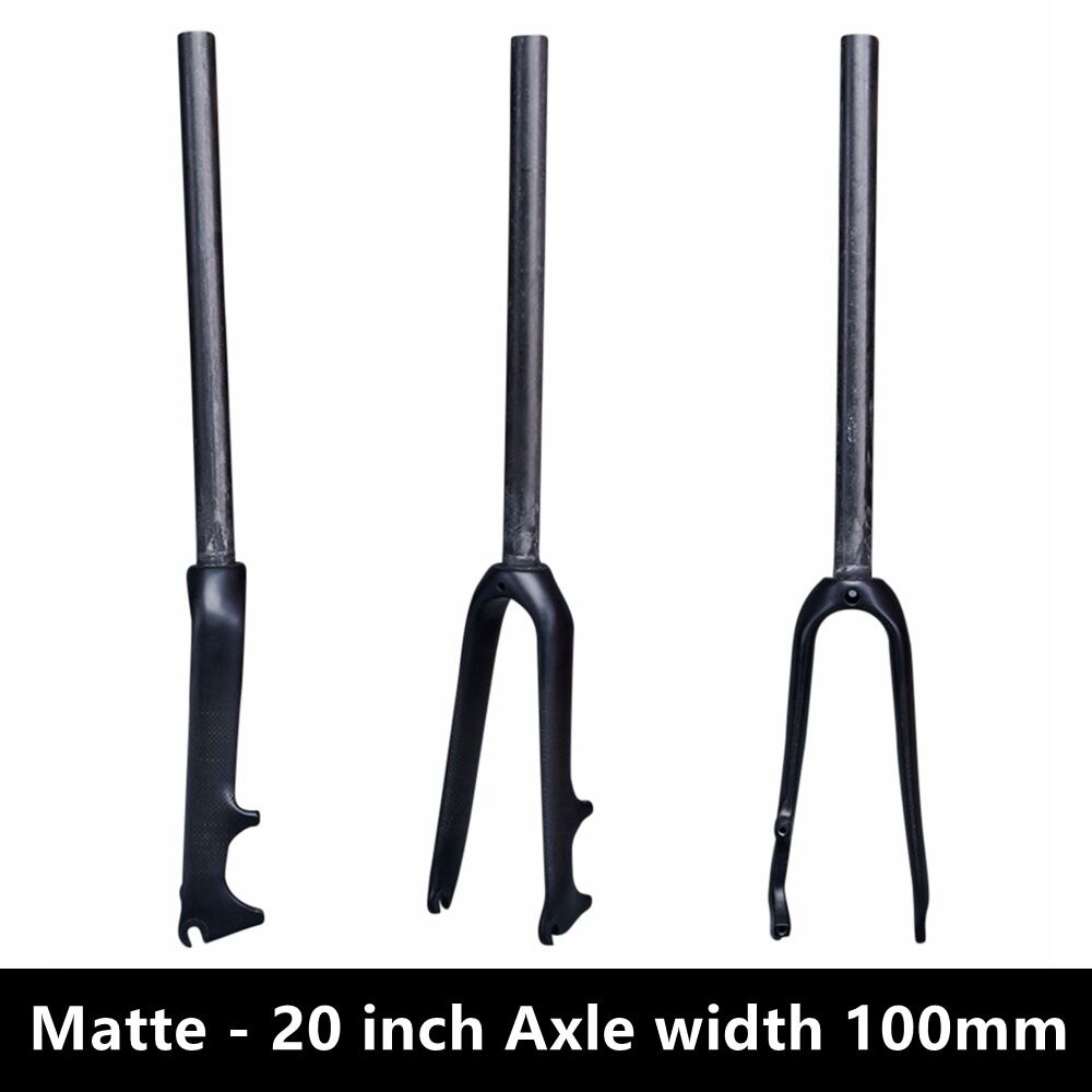 Glanzende/matte 3k carbonvezel opvouwbare bmx-fietsvork voorvork 14 16 18 20 22 inch stuurbuis 28.6mm schijfremmen: Mat 20 inch 100mm