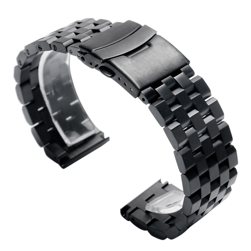 Luxe 22/20Mm Zilver/Zwart Effen Link Rvs Horloge Band 24Mm Vouwsluiting Veiligheid Horloges band Armband Vervanging