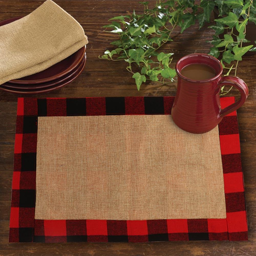 OurWarm 2pcs Dubbelzijdig Waterdichte Buffalo Plaid Jute Placemats voor Eettafel Kerst Placemats