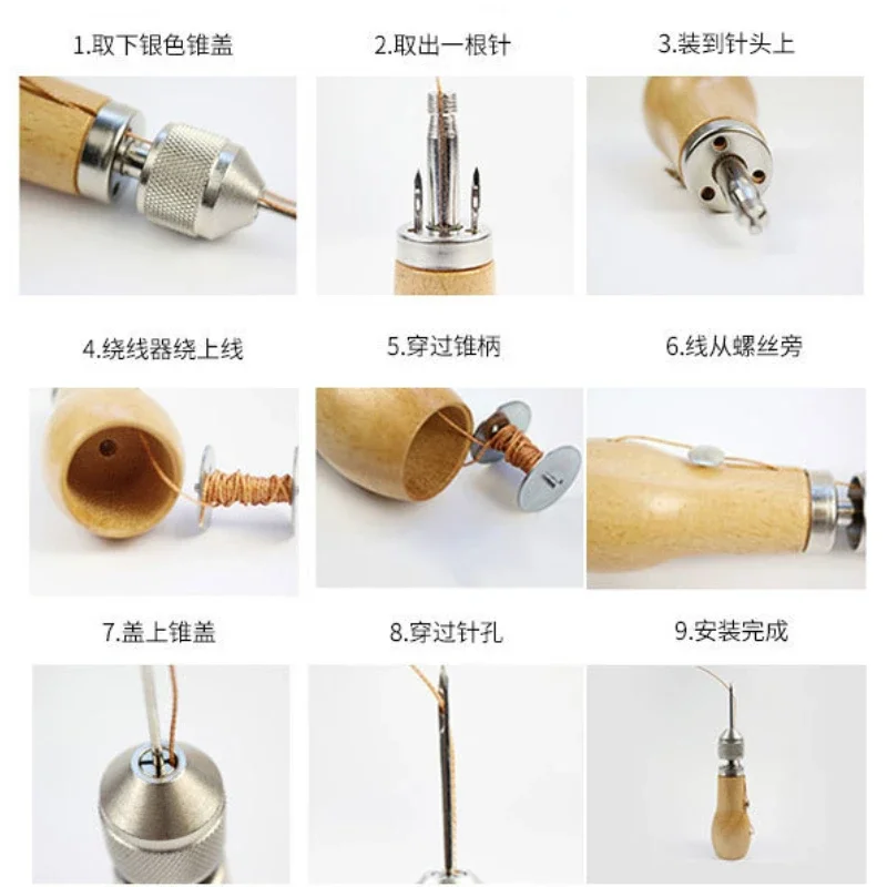 DIY Leather Sewing Awl Kit Waxed Thread Leather Craft Edge Stitching Belt Strips Shoemaker Canvas Hand Sewing Repair Tools