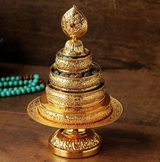 Tibetischen Buddhismus Manza Acht Günstigen Symbole Kupfer vergoldet Tablett Platte Goldene Farbe