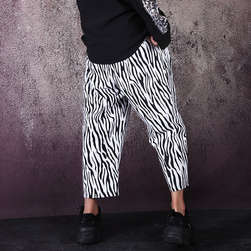 Hommes motif zèbre ample décontracté jambe large sarouel homme femmes Streetwear Hip Hop pantalon Joggers pantalons de survêtement cheville-longueur pantalon