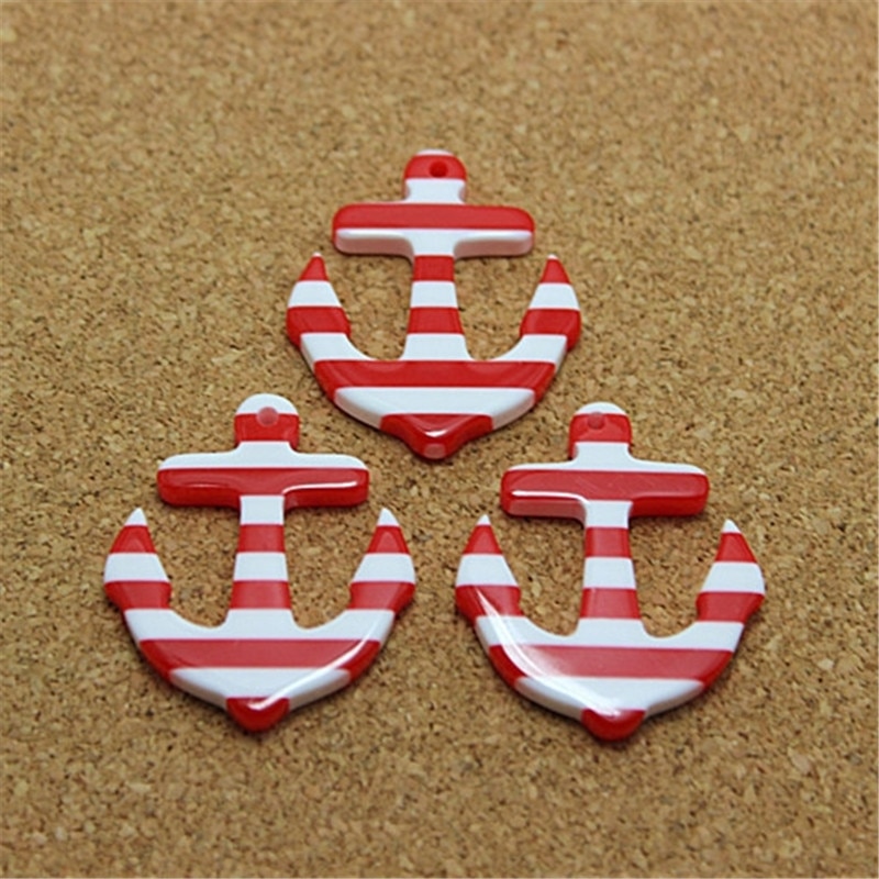 10 Stuks 33*28 Mm Streep Anker Nautical Sailor Resin Plaksteen Cabochon Voor Diy Sieraden/Craft Decoratie