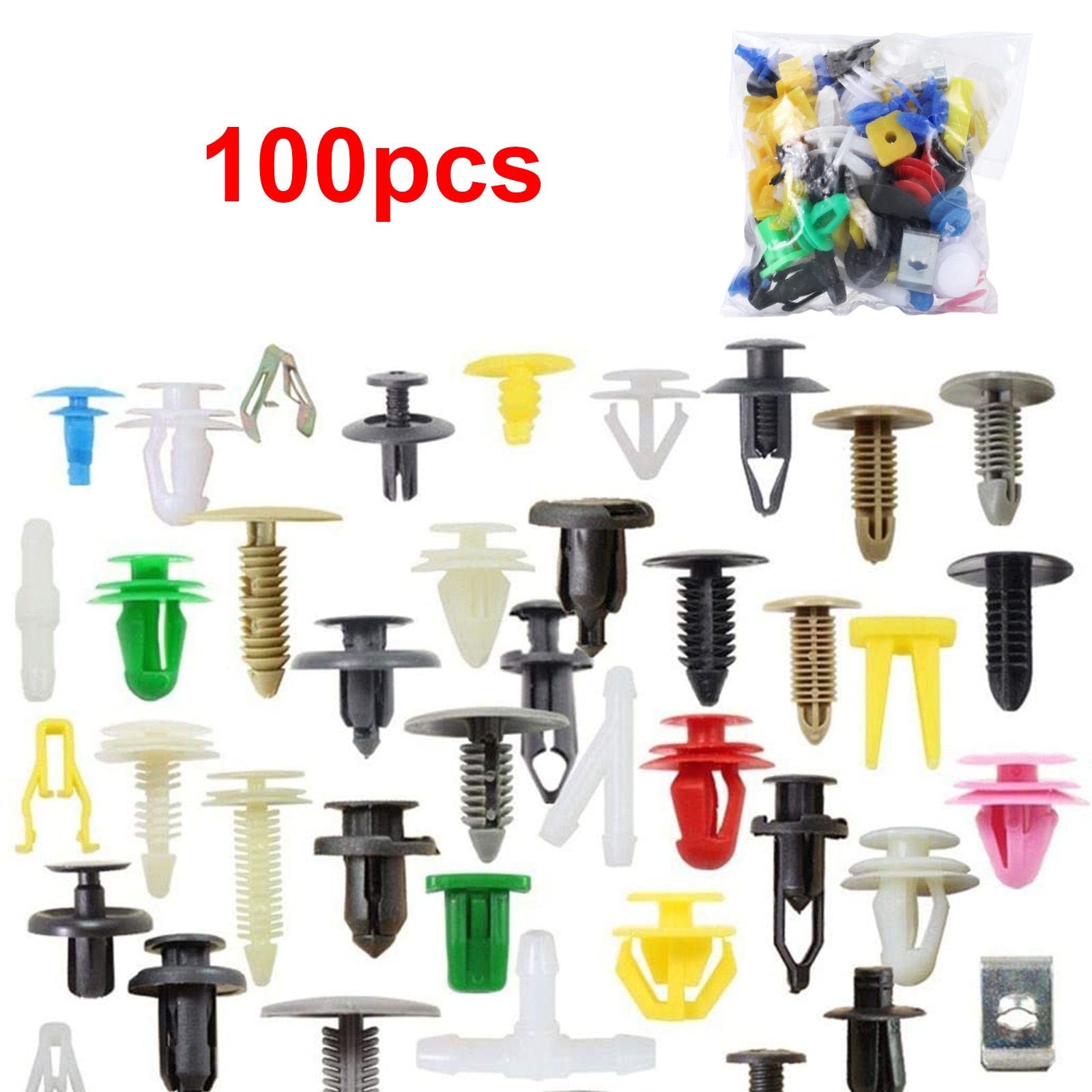 100 Pcs/set Car Panel Fender Fixing Rivets Push Pin Automotive Bumper Plastic Fastener Assorted Kit