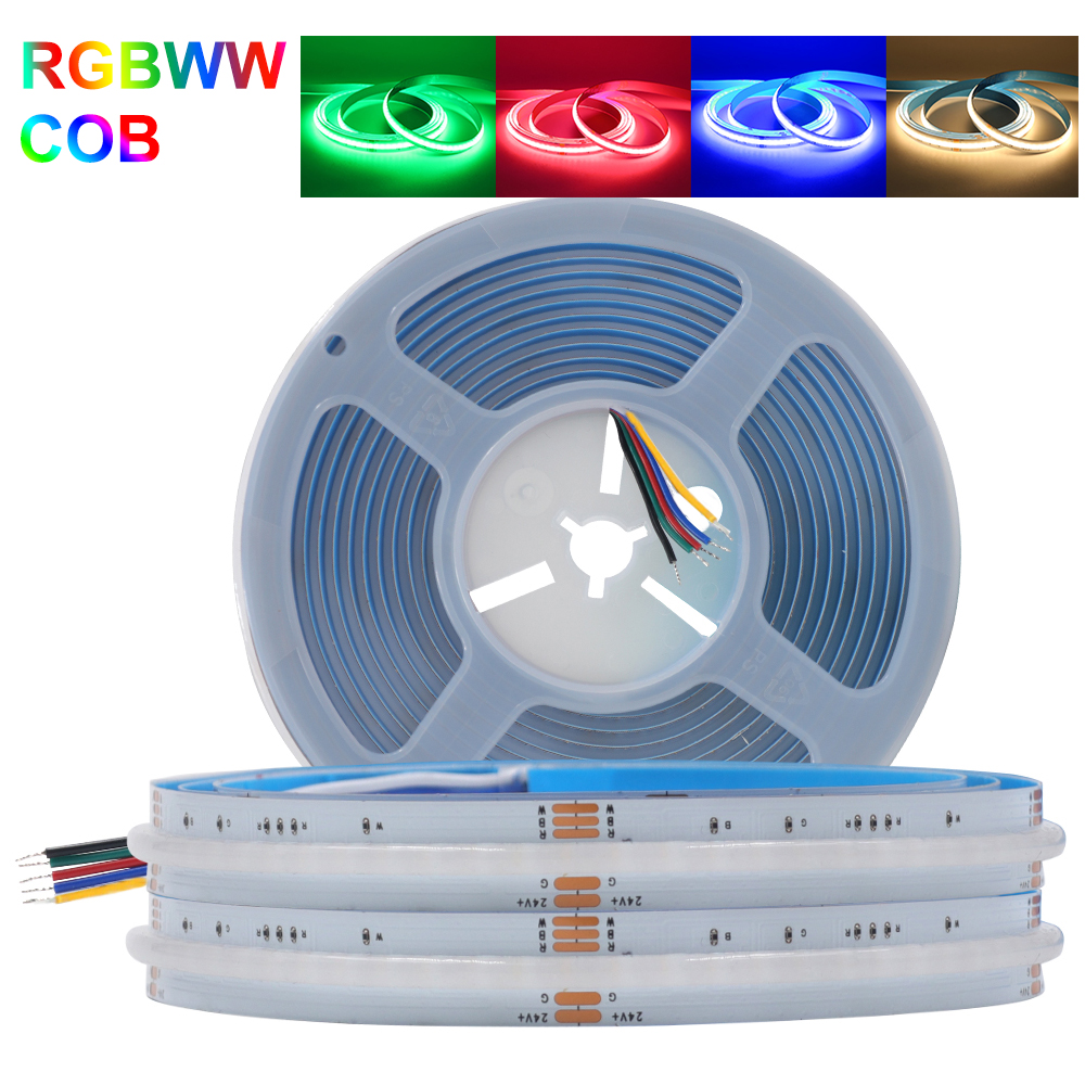 RGBCCT RGBW RGBWW RGB COB tira de luz LED 24V 840 784LEDs/m cinta Flexible de alta densidad luces lineales COB regulables 1M 2M 3M 4M 5M: De Color2 / 4 m