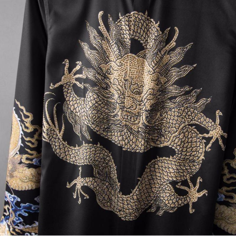 Minglu Zwart Heren Shirts Luxe China Dragon Gedrukt Lange Mouw Heren Dress Shirts Plus Size 4xl Slim Fit Diamond Man shirts