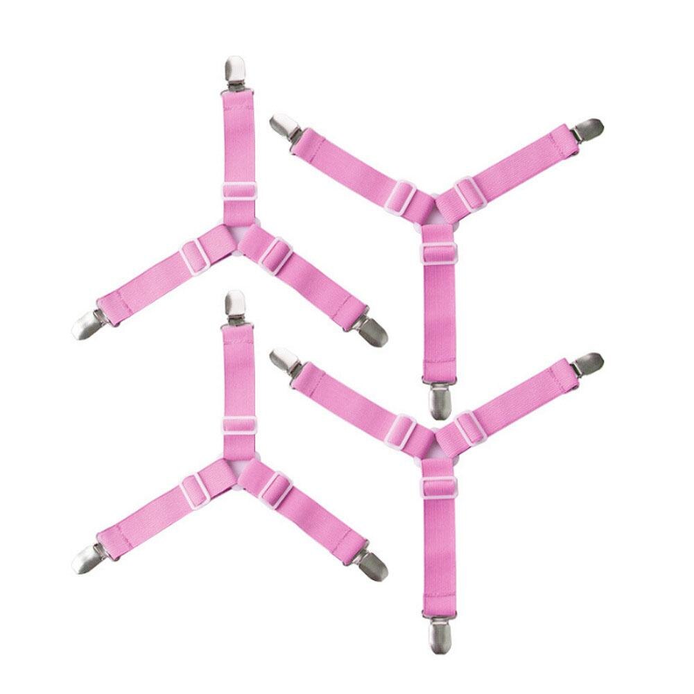 Lot de 4 pinces à suspendre, cordon, crochet, boucle, fermoirs, élastiques réglables, housse de matelas, couvertures, attaches, clips pour draps de lit: Rose