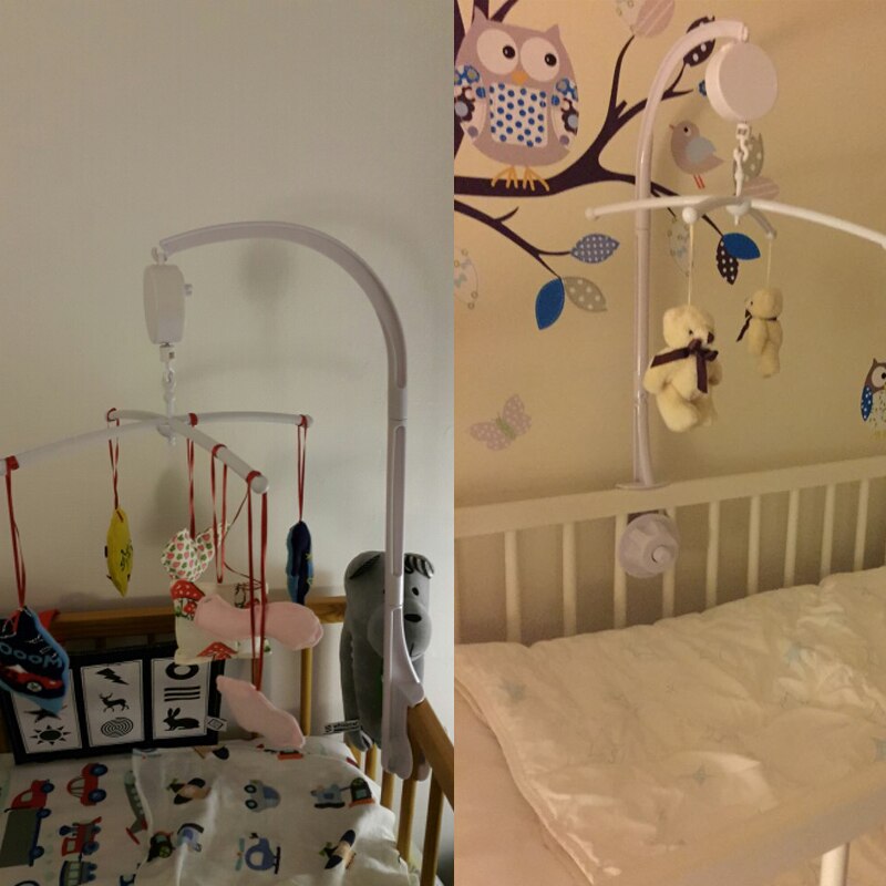 Puur witte baby speelgoed rammelaars beugelset kinderbedmobiel bedbel speelgoed houder arm beugel + opwindbare muziekdoos 874342