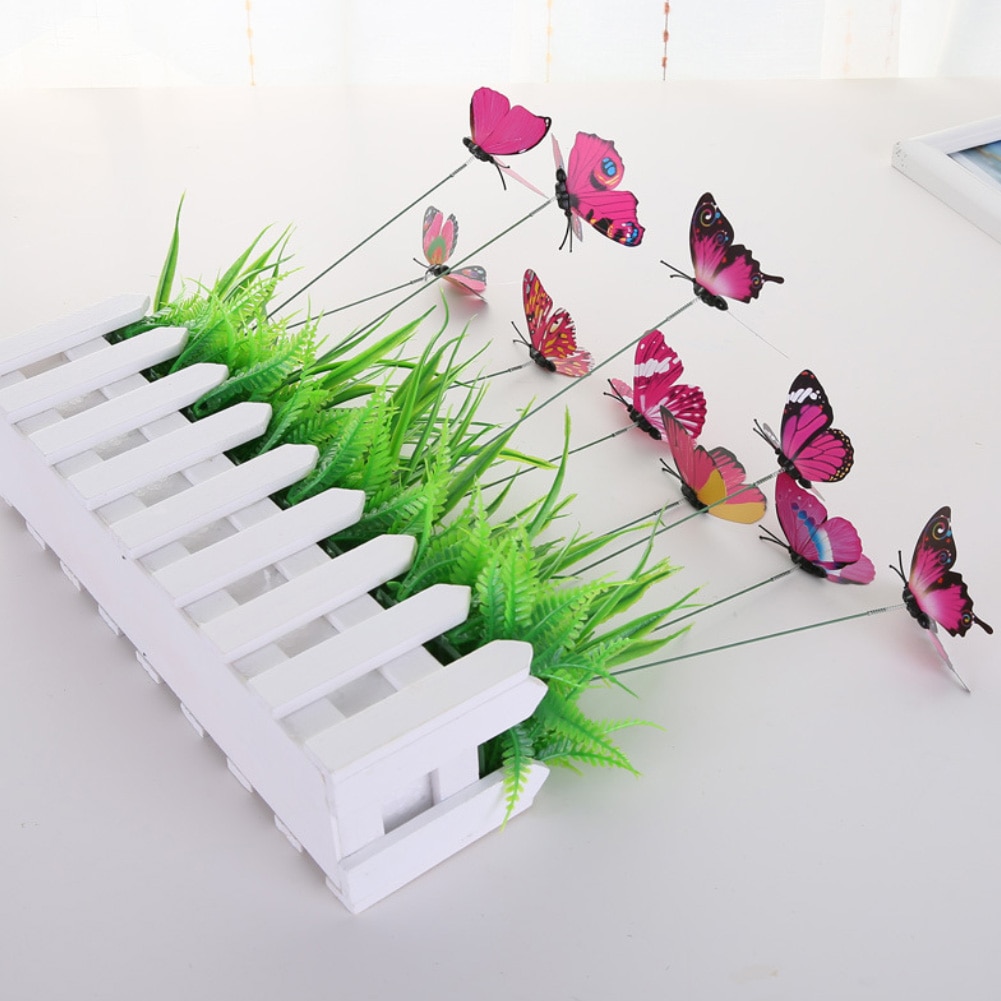 10 stk / sæt simulering sommerfuglestok udendørs have blomsterpotte indretning ornament