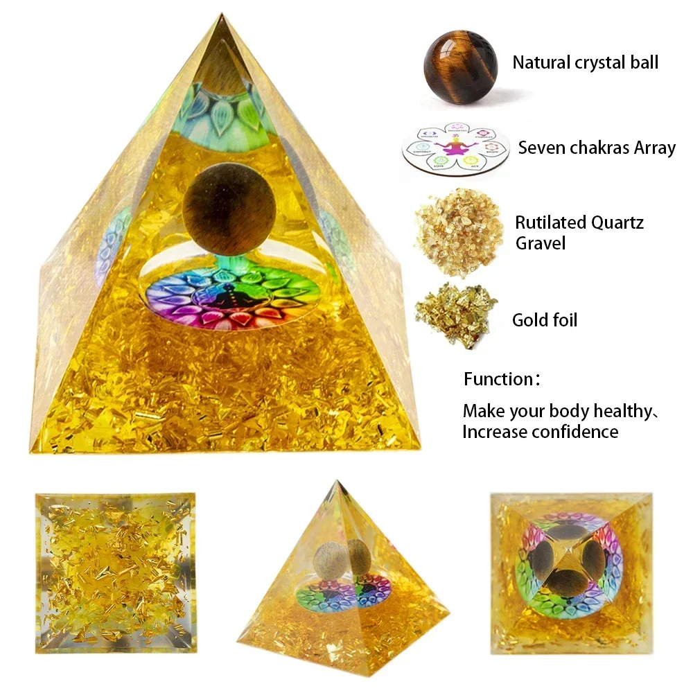 Hars Piramide Natuurlijke Kristallen Grind Steen Energiegenerator Reiki Healing Chakra Meditatie Ornamenten Ambachten Kantoor Kamer Decor: Donker Kaki