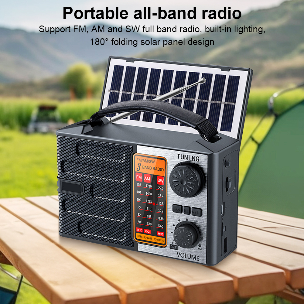 Genopladelig radio med fuldbånd am fm sw, lommelygte og bluetooth-højttaler, bærbar radio med to kanaler, nødradio til nødsituationer