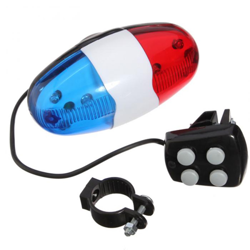 6 luces Led parpadeantes para bicicleta, campana para trompeta eléctrica, luz de advertencia con 4 modos de sonido de sirena, a prueba de agua diaria.