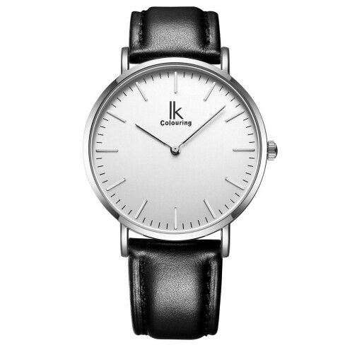 IK colouring Couple montre Simple boîtier Ultra mince japon mouvement à Quartz bracelet en cuir montre-bracelet des amoureux: White Men