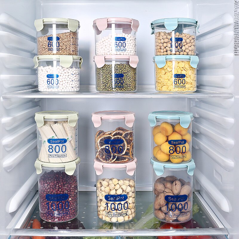 Drie Kleuren 600-1000 Ml Keuken Opbergdoos Afdichting Voedsel Opslag Container Behoud Plastic Verse Pot Container