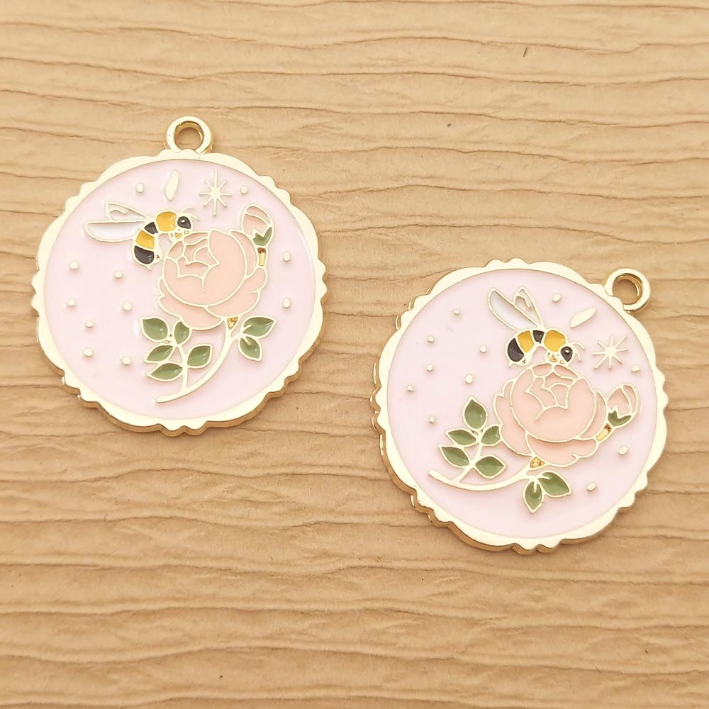 10 piezas 25x28mm, abeja esmaltada, mariposa, flor, abalorio para la fabricación de joyas, pendientes, collar, pulsera, accesorios, suministros para manualidades: number 1
