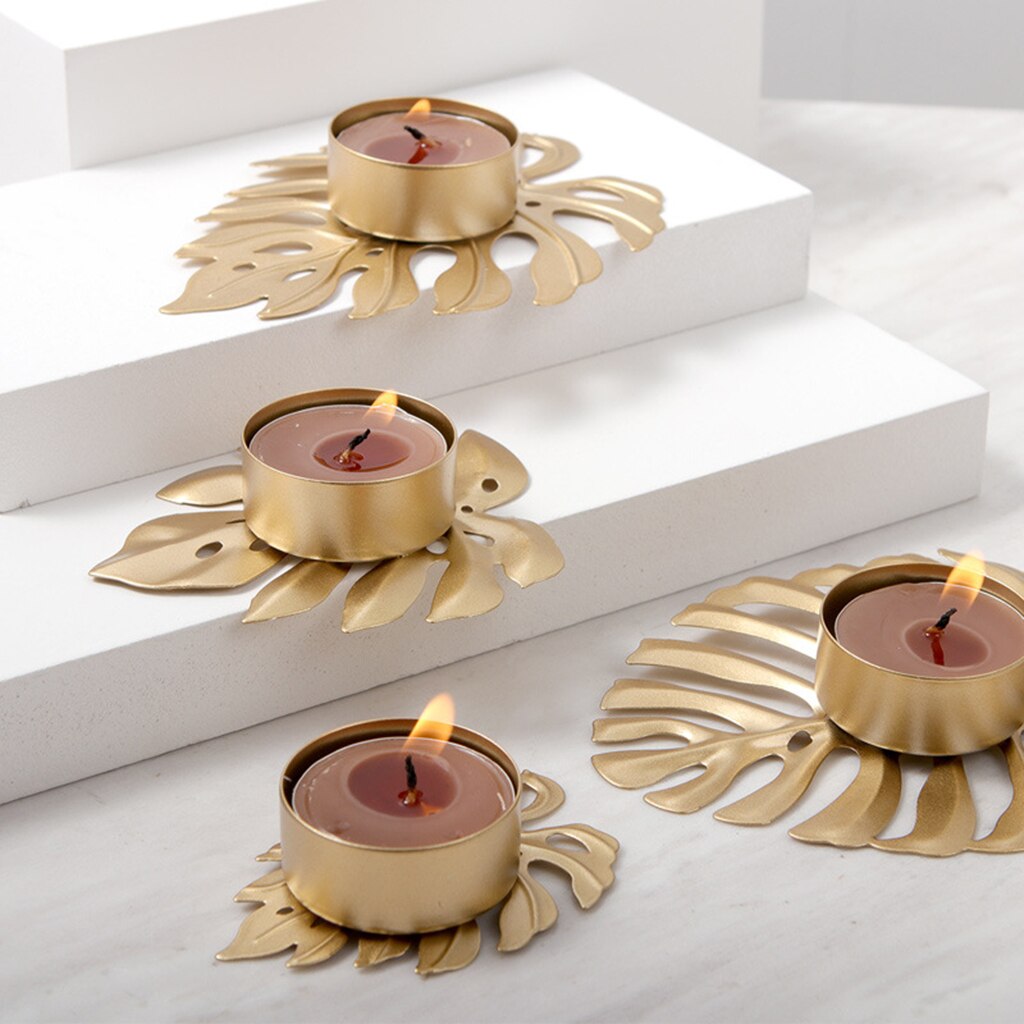 Porte-bougie en fer, artisanat, support de bougies de bureau plaqué or pour mariage