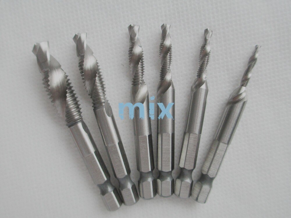 6pcs Metric Drill Tap Countersink Set M3 M4 M5 M6 M8 M10 Hss Combination Drill/Tap Bit Set Aluminum Plate Tapping Chamfering Bit