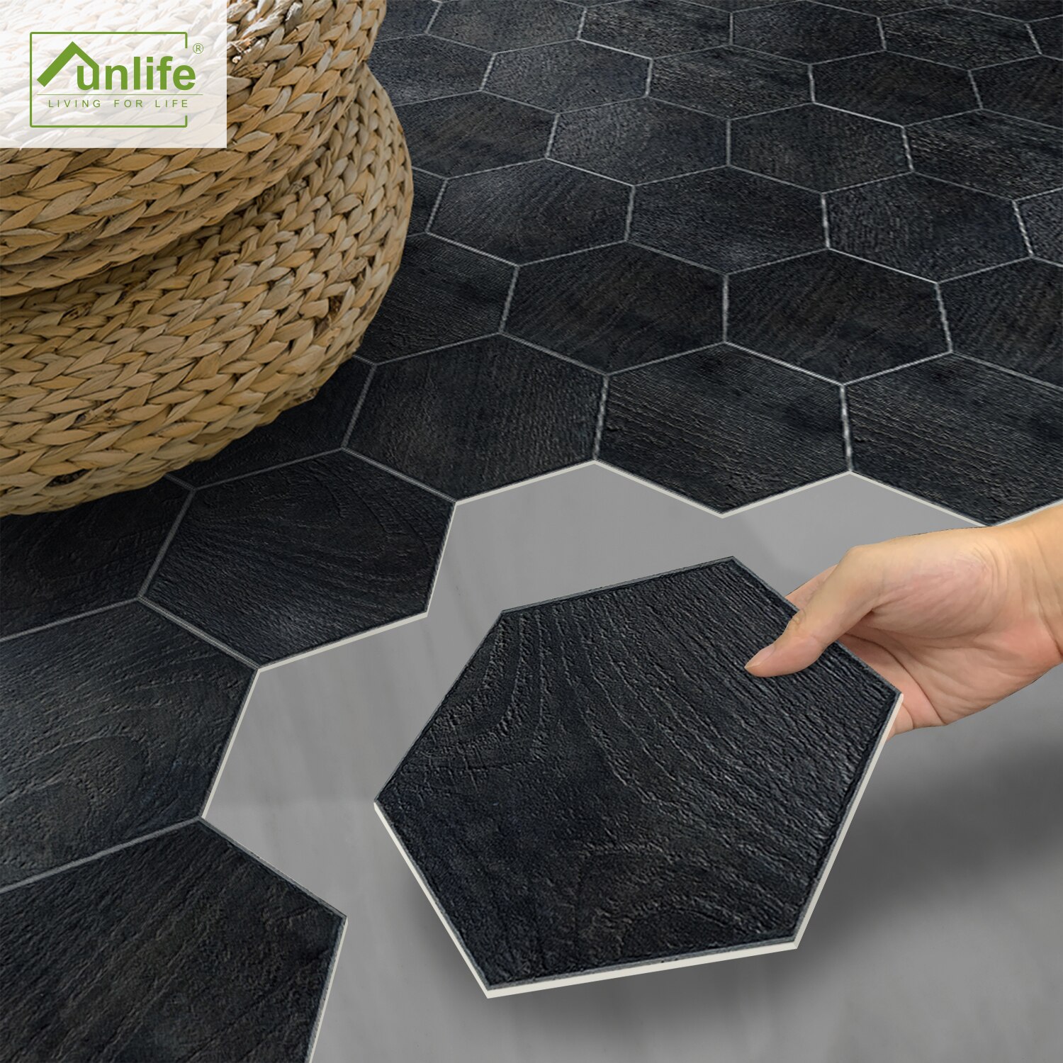 Funlife®Pegatinas de suelo gruesas hexagonales antideslizantes de madera oscura, película mate para decoración del hogar, pegatina de suelo impermeable para baño y cocina: 20x23cmx50pcs