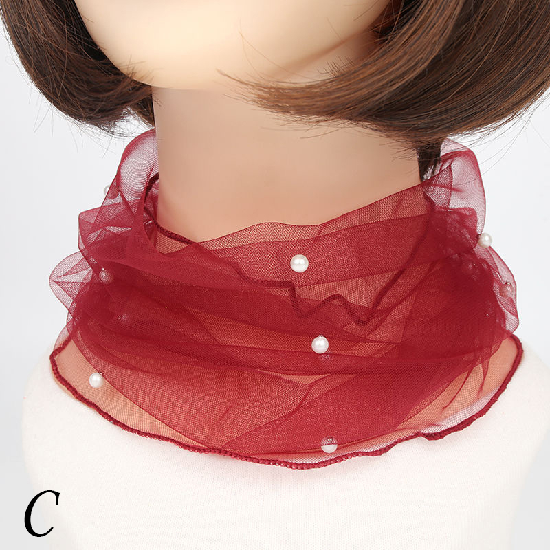Bufanda de cuello de gasa para mujer, protector solar fino para la cabeza, variedad de pañuelos pequeños de seda Anti-UV, mascarilla multifunción, primavera y verano: C