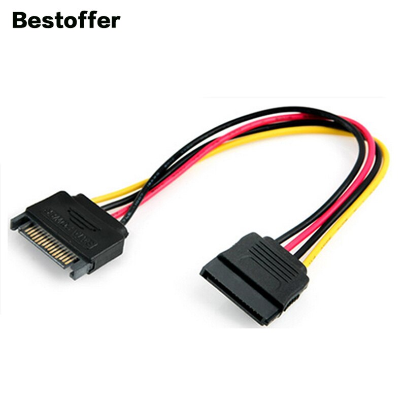 0.2 Meters SATA 15Pin Plug Socket Male to Female Hard Drive Extension Cable