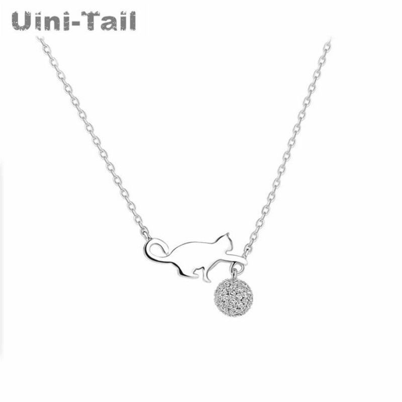 Uini-Tail 925 sterling silver cat playing ball micro-set necklace simple wild sweet romantic temperament jewelry