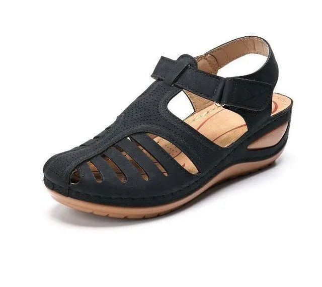 New women's sandals premium orthopedic bunion corrector flats woman casual soft sole beach wedge shoes zapatillas de mujer: Black / 39