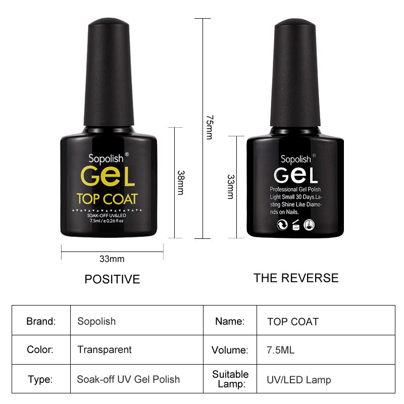 Sopolish Top coat 7.5 ml Soak-Off UV & LED Lamp Nagellak Magic Manicure Gel Nagellak Primer semi Permanente Lucky Gel Lak