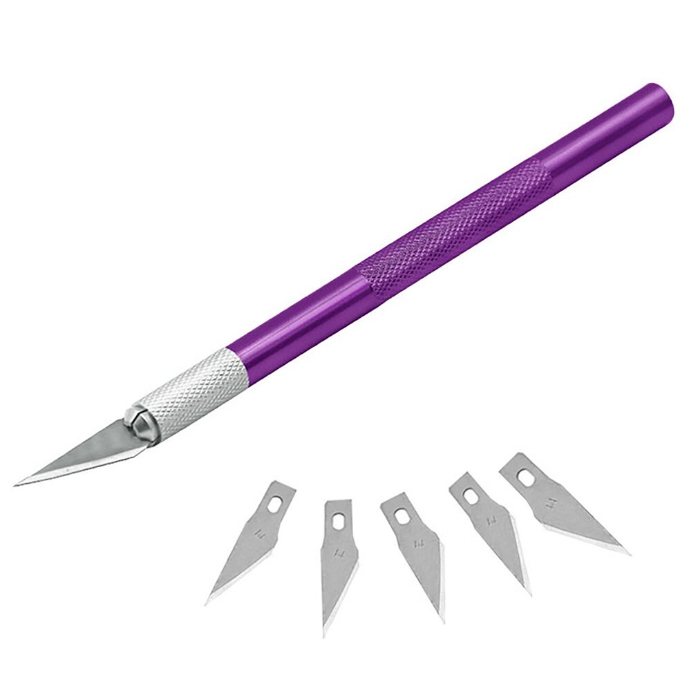 Non-Slip Metal Scalpel Knife Tools Kit Cutter Engraving Craft Knives+5pcs Blades Mobile Phone PCB DIY Tool: Purple and 5 Blades
