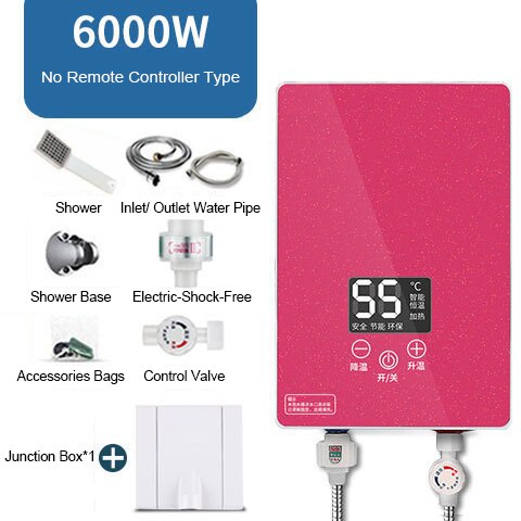 Chauffage instantané télécommande chauffe-eau électrique LED affichage de la température pour ménage petite salle de location avec douche de bain: Touch control Pink