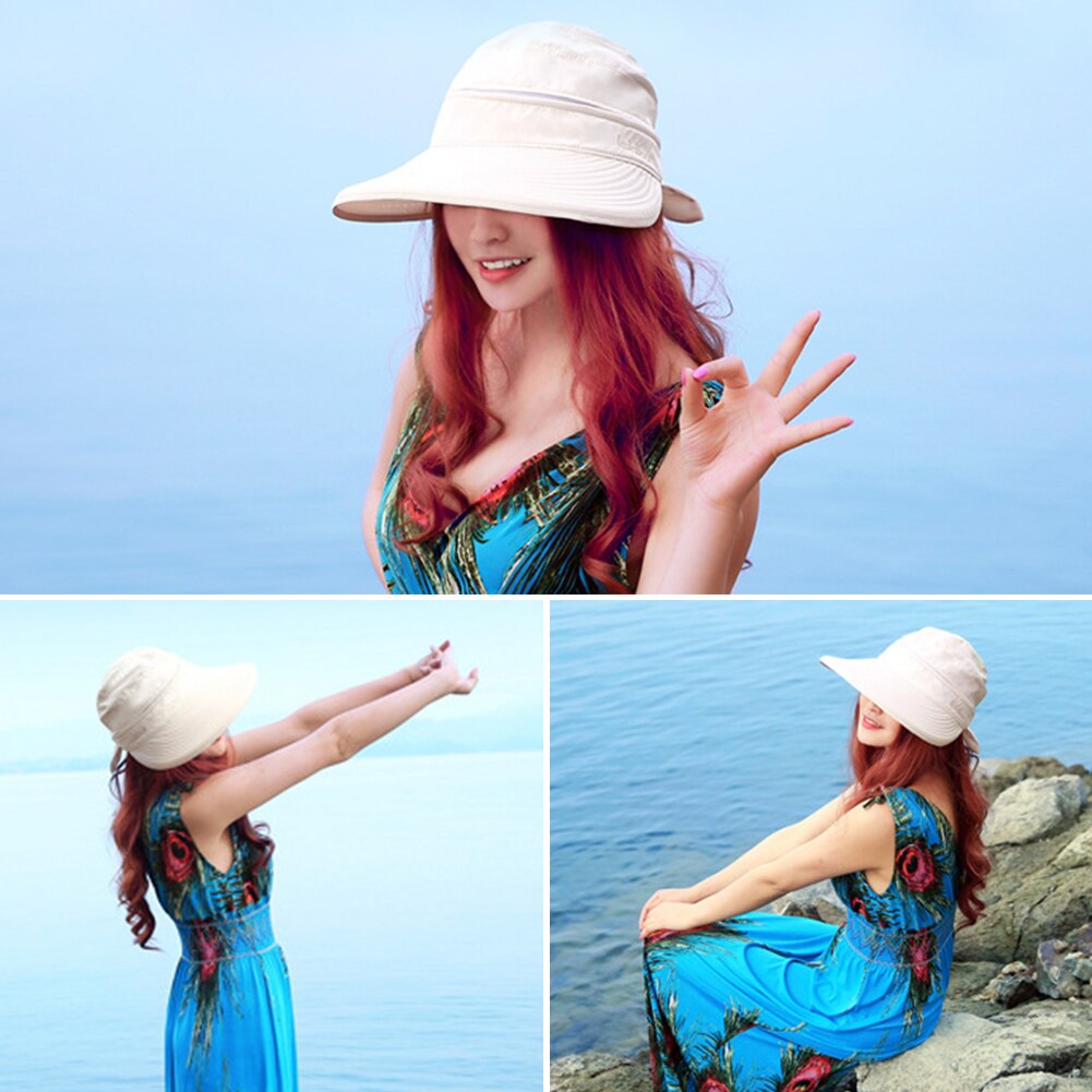 Solhat damer rejsevisir solid strand koreansk stil praktisk bowknot foldbar kasket vandring sommer udendørs