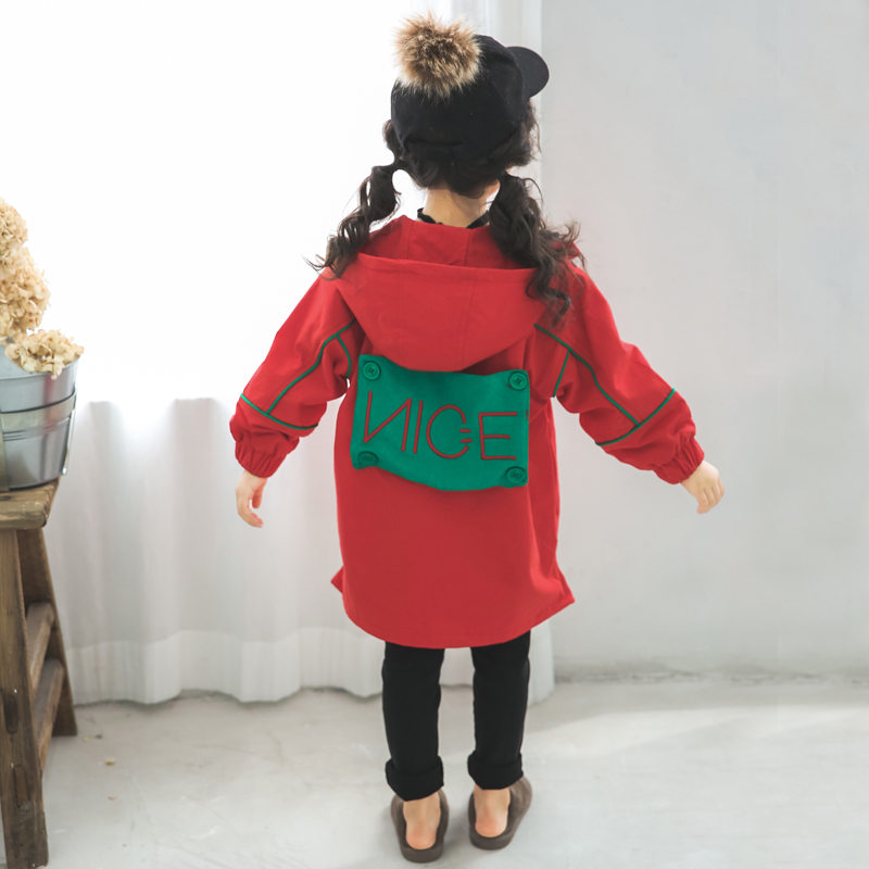 Autumn Fall Girls Jacket For Girls Windbreaker Toddler Jacket Kids Red Green Trench Coat Children Outerwear Hooded Clothes