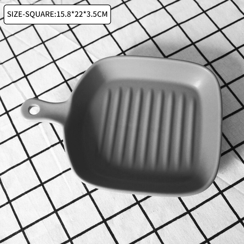 Matte Ceramic Baking Dish Round Plate Pasta Lasagna Pan with Single Handle Fruit Salad Dinner Plate Nordic Baking Dish Tray: Square-Grey