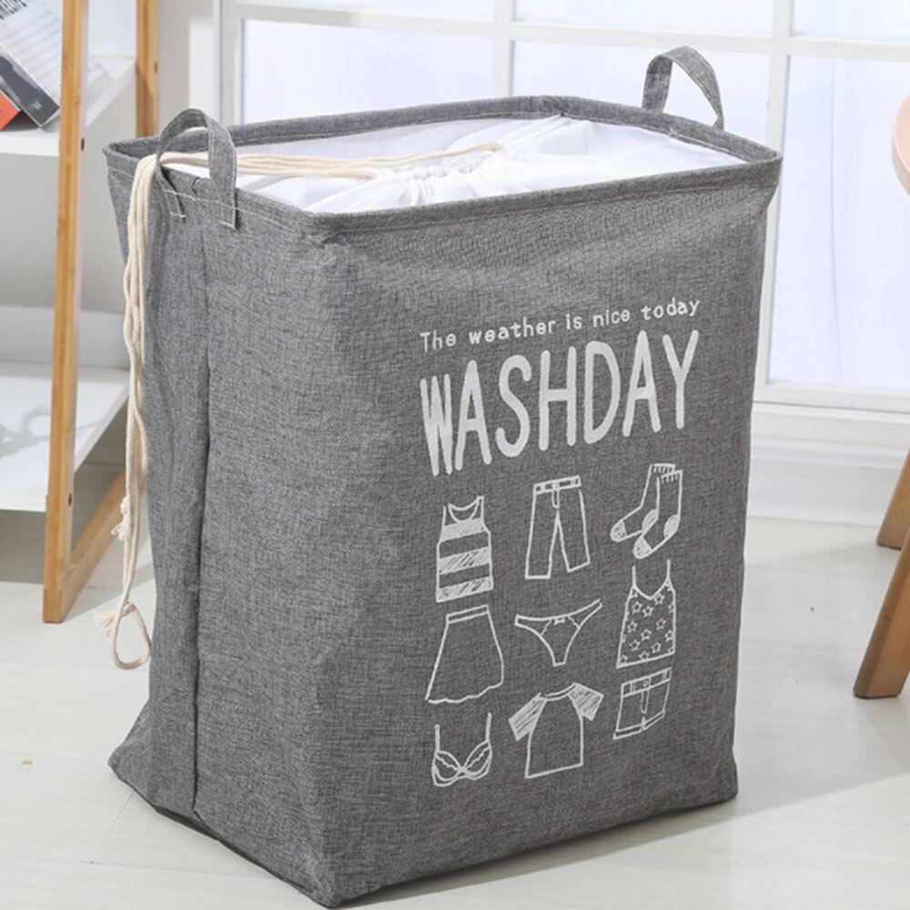 Foldable Storage Laundry Hamper With Drawstring Cover Water-Proof Linen Toy Clothes Storage Basket: Gray