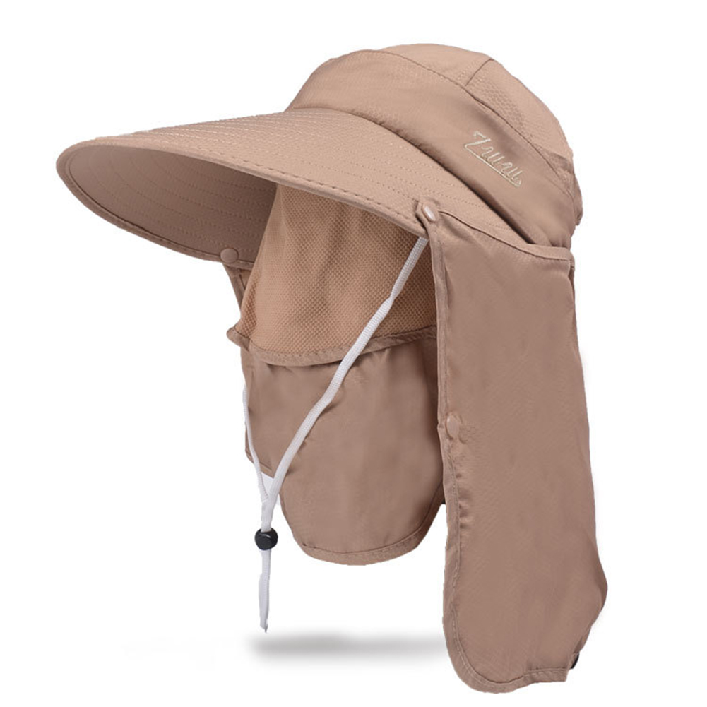 Aftagelig sommer hat solbeskyttelse hat uv beskyttelse ansigt hals sol cap udendørs fiskeri vandring arbejde afslappet hat: Khaki