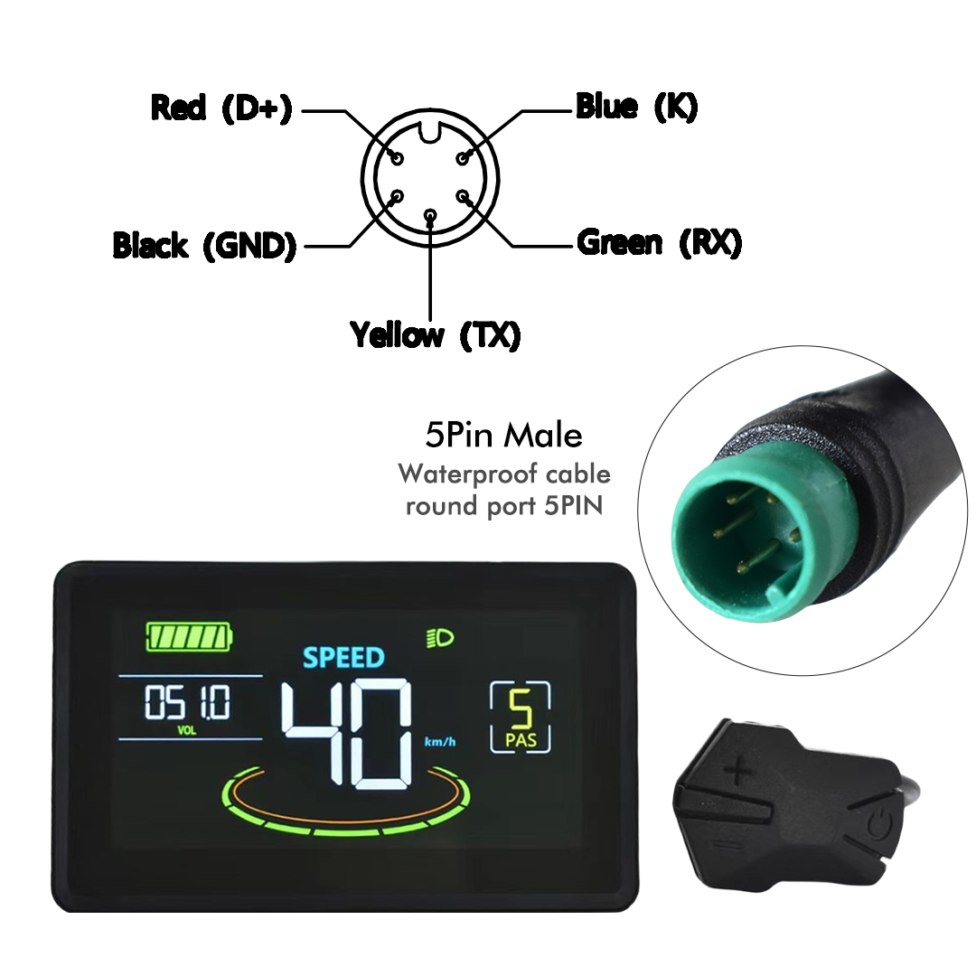 H6C Electric Bike Colorful LCD Display Meter 24V-60V SM/Waterproof Connection Plug Ebike intelligent Display With USB UART