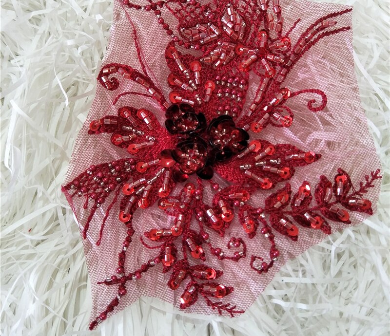3d spetsar blomma handgjorda pärlor tunga spetsar blomma broderier spets tillbehör kläder dekoration broderi tyg lappar: Vin