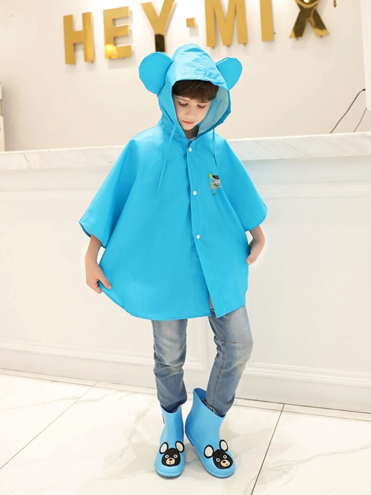 Chubasquero de dibujos animados para niños y niñas, impermeable, Poncho, ropa de lluvia para bebés: Azul / M