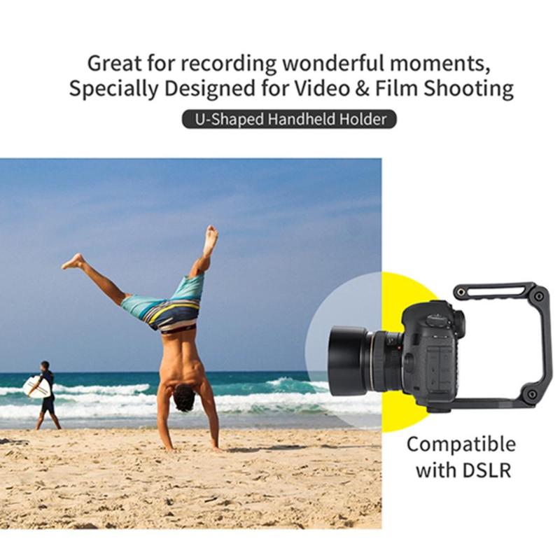 1/4 Screw U-Shape Camera Stabilizer Handheld DSLR Cam Handle Bracket Grip Stabilizer with Mic LED Port Camera DSLR Accessories