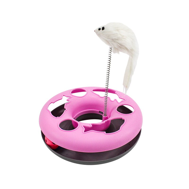 Funny cat toy for indoor cats, interactive kitten toy roller tracks with catnip, spring pet toy with exercise balls, teaser mouse: Pink