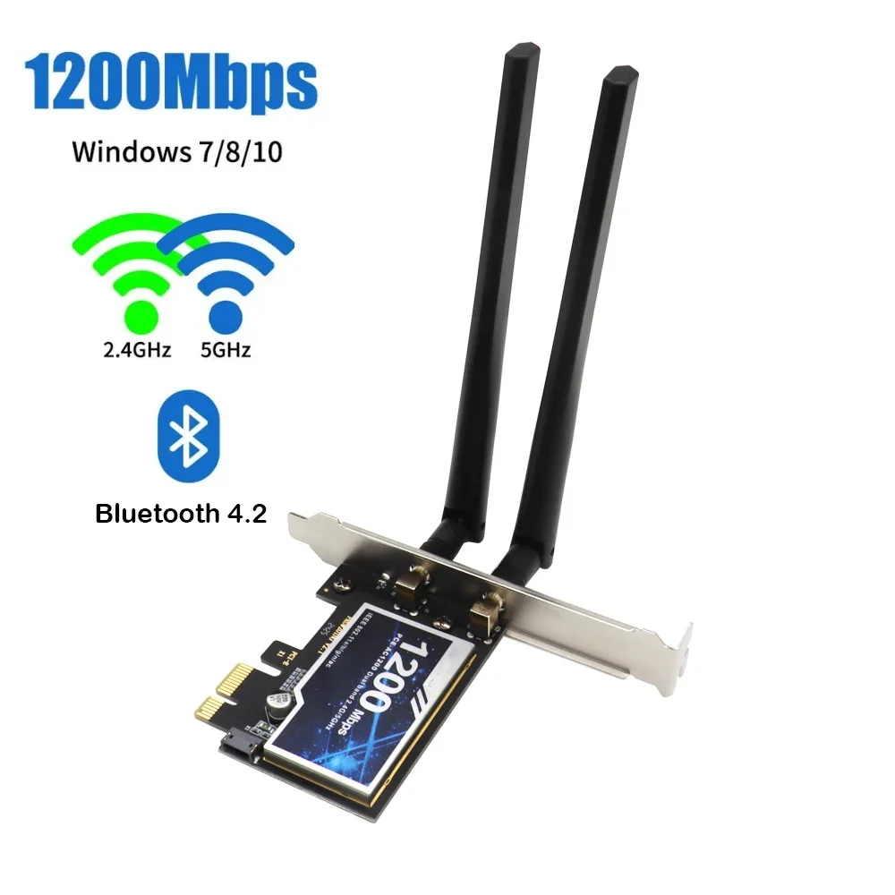WiFi 5 PCI-E Wireless Adapter AC1200 Network Card Dual Band 2.4G/5GHz 802.11AC For Bluetooth 4.2 Desktop Windows 7/8/10/11: Default Title