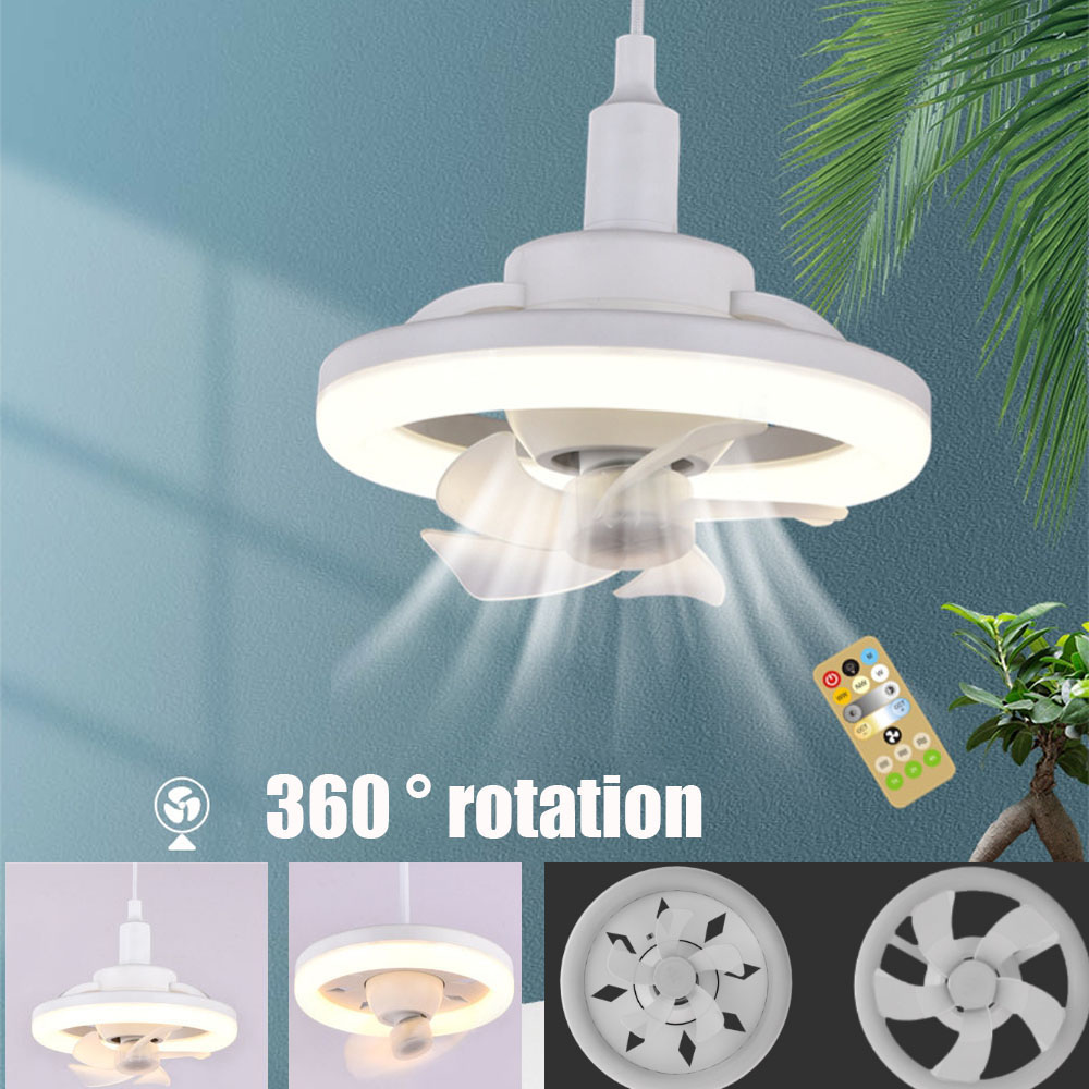 60W Ceiling Fan with Light E27 LED Lamp Cooling Fan w/Remote Control 3 Speed Dimmable Large Home Fan for Bedroom Living Room