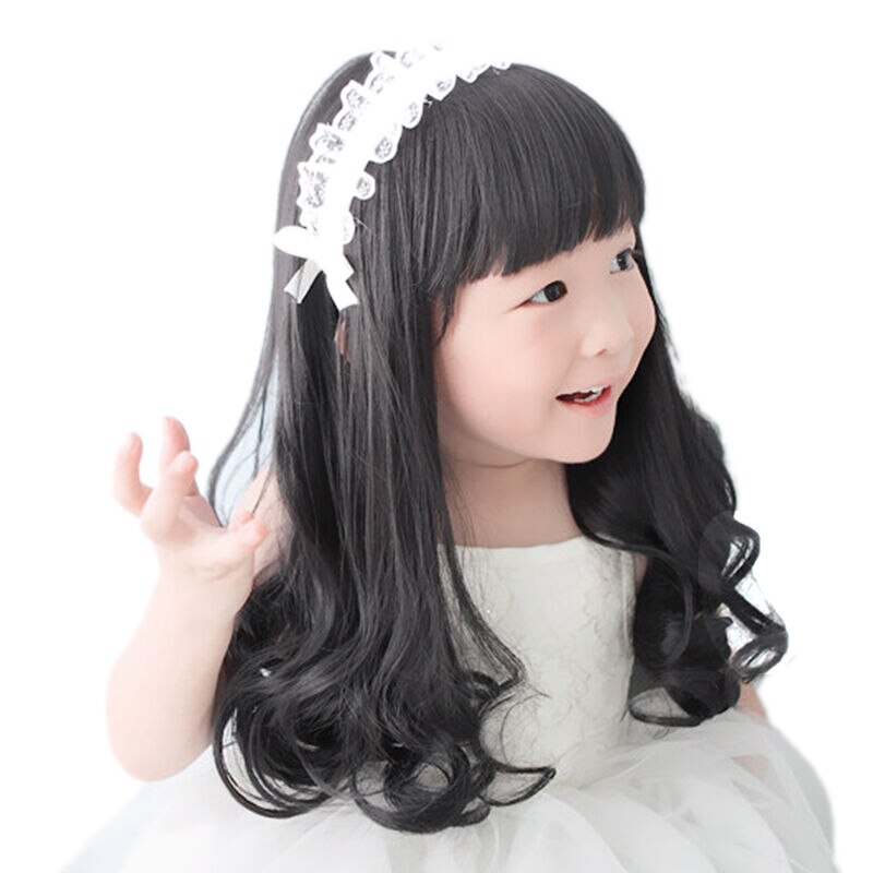 LANLNA-Peluca de princesa coreana para niños, coleta de pelo rizado, juego de pelucas para niños y niñas, conjunto de cabello con foto, conjunto de cabello rizado para bebé: EC020-2