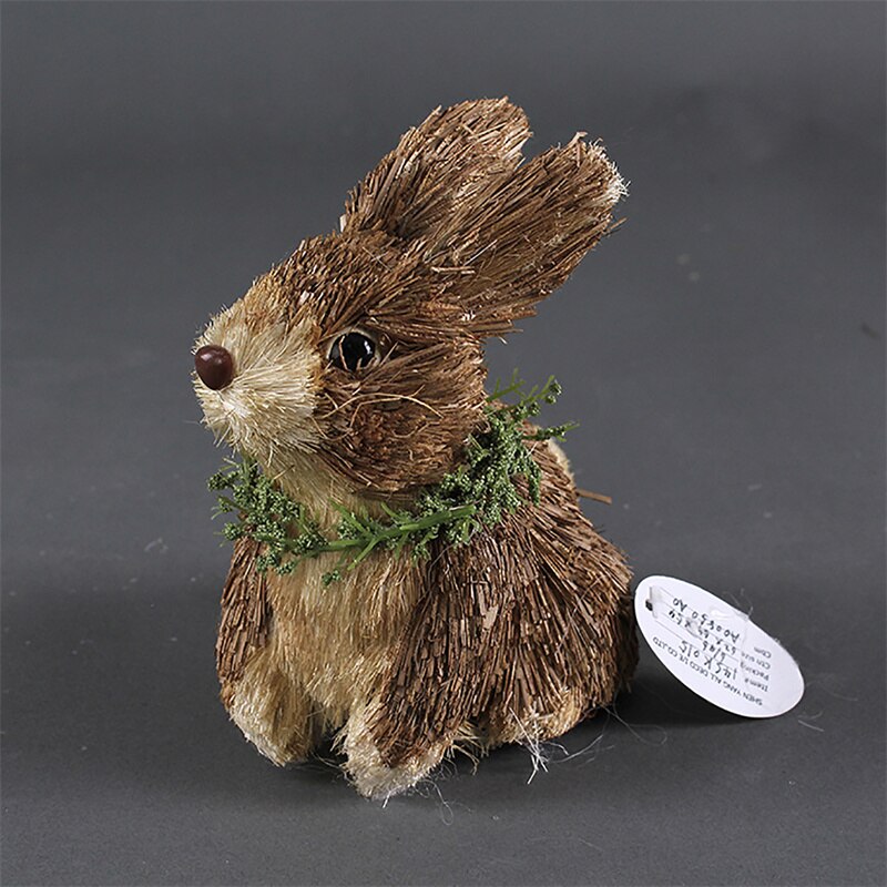 Cute Handmade Straw Animal Bunny Brown Gray Animal Crafts Home Decorations Figurines