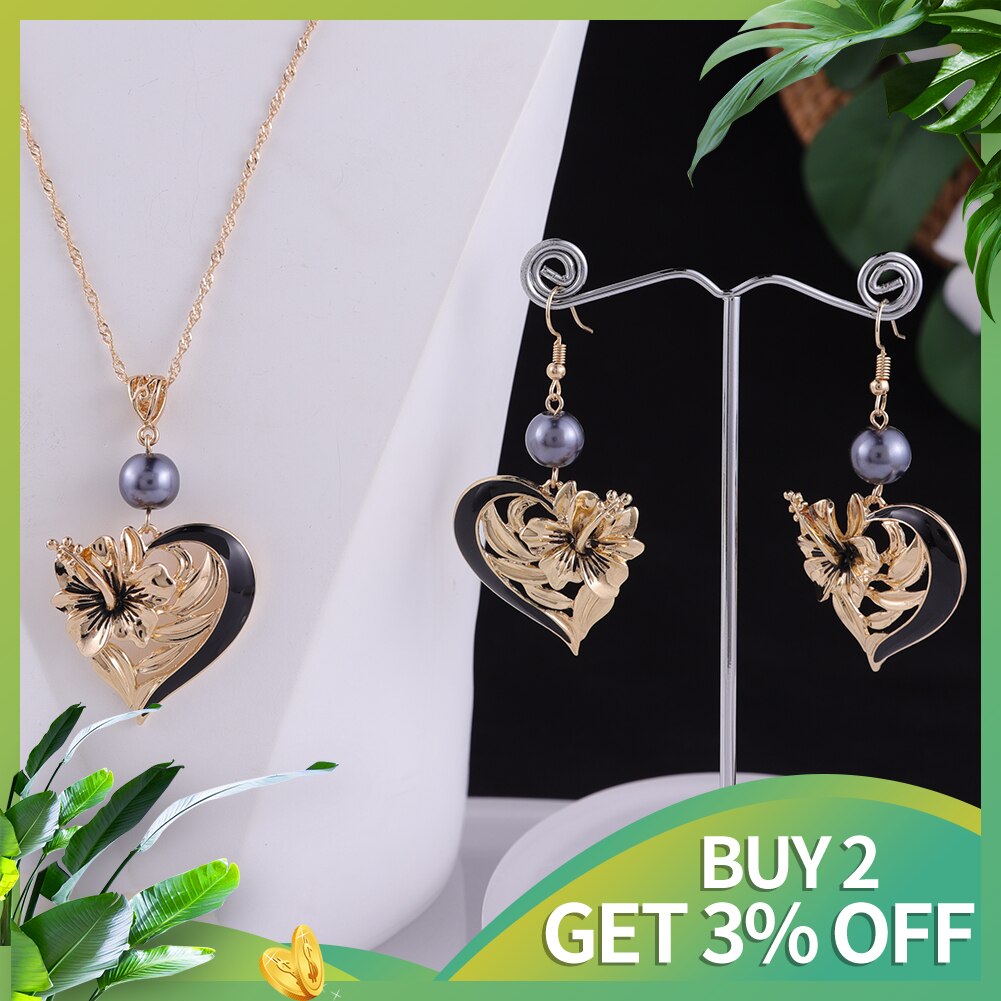 Cring Coco Herz Anhänger Halskette einstellen Hibiskus Blumen Ohrringe Halskette Trend hawaiisch Schmuck setzt für Frauen