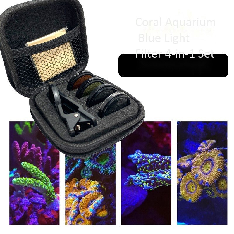 Filtro de lente de cámara de teléfono inteligente para acuario, Kit 4 en 1, filtro de lente amarillo y naranja para fotografía de acuario de arrecife de Coral