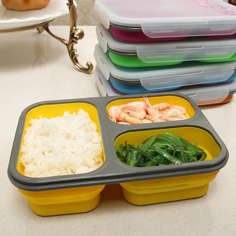 1100ML Silicone Inklapbare Draagbare Lunchbox Grote Capaciteit Kom Lunch Bento Box Magnetron Vouwen Lunchbox Milieuvriendelijke